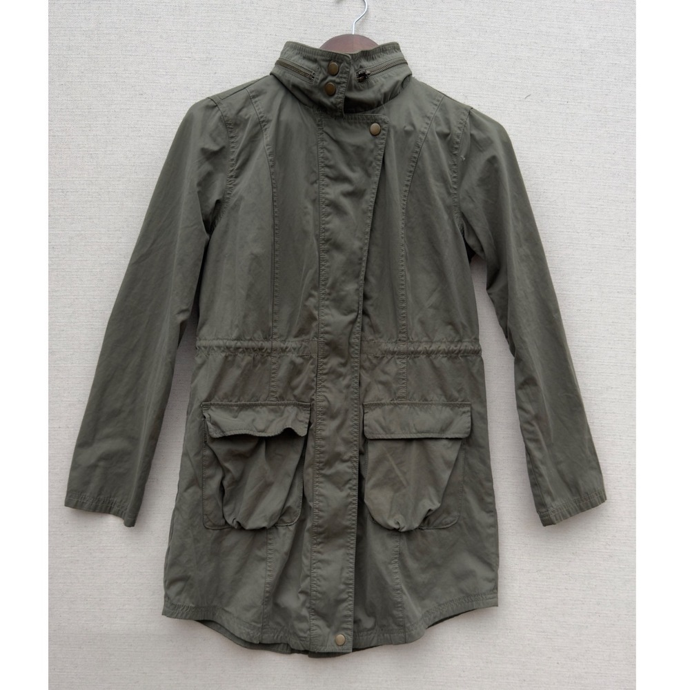 Mossimo Supply Co Women Medium Olive Green Utility Jacket Hidden Hood Field Coat